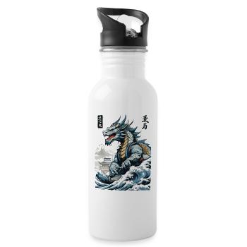 Dragon Anime Japanese Vintage Cherry Blossoms - Water bottle with straw - white - Right