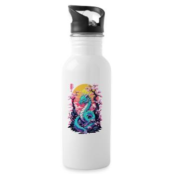 Vintage Vaporwave Kunst Japanischer Drache Design - Trinkflasche mit integriertem Trinkhalm - Weiß - Rechts