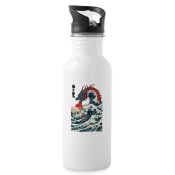 Vintage Ukiyo-E Art Japanese Dragon Design - Water bottle with straw - white - Right