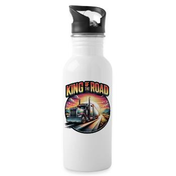 King of the Road - LKW Design. Fernfahrer, Trucker - Trinkflasche mit integriertem Trinkhalm - Weiß - Rechts