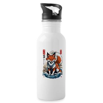 Ukiyo-E Kunst Stil Japanische Kitsune Fuchs - Trinkflasche mit integriertem Trinkhalm - Weiß - Rechts