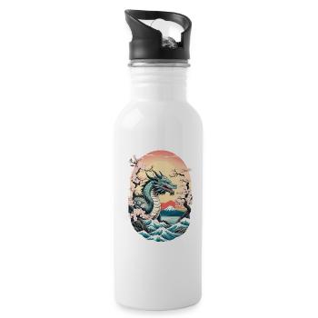 Dragon Anime Vintage Japanese Mythology Art - Water bottle with straw - white - Right