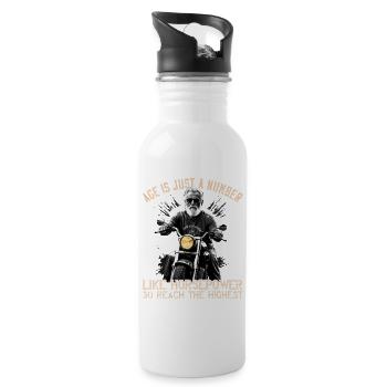 Alter Ist Pferdestärke Lustiger Biker Opa Design - Trinkflasche mit integriertem Trinkhalm - Weiß - Rechts