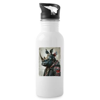 Patriotischer Punk-Nashorn - Trinkflasche mit integriertem Trinkhalm - Weiß - Rechts