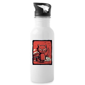No Joy Angry, Funny Japanese Cat - Water bottle with straw - white - Right