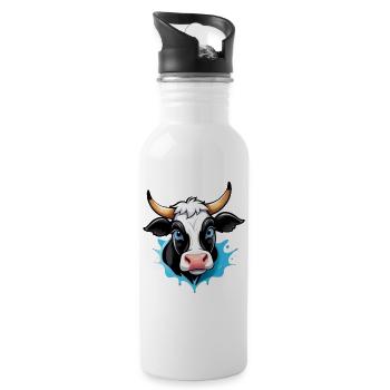 Cow in comic style - Water bottle with straw - white - Right