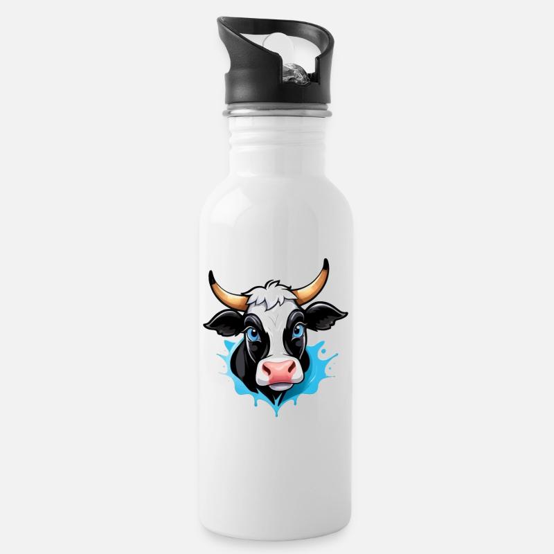 Vache dans le style bande dessinée - Gourde avec paille intégrée - blanc