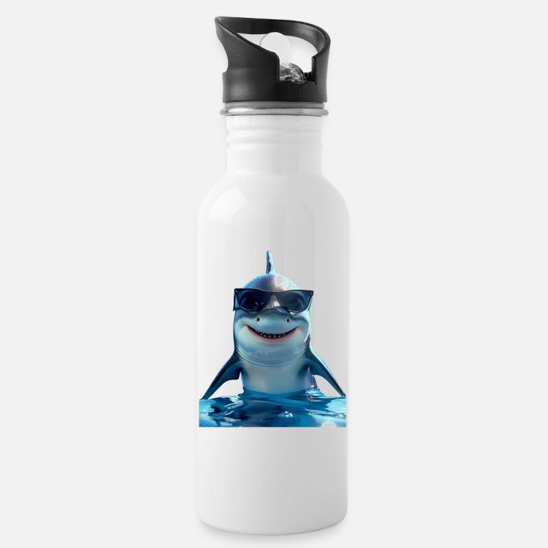 Requin Requin Requin Tigre Requin Requin Gris Grand Requin Blanc - Gourde avec paille intégrée - blanc