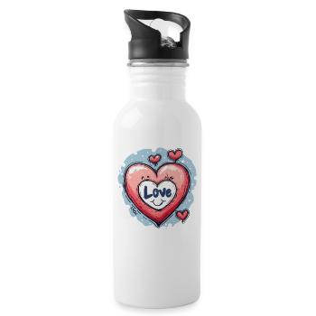 Love Heart - Water bottle with straw - white - Right