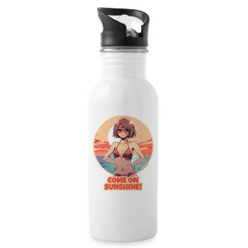 "Komm schon", sagt das Sonnen-Mädchen - Trinkflasche mit integriertem Trinkhalm - Weiß - Rechts