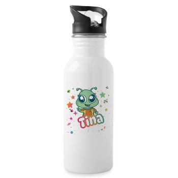 TINA - Beautiful girl name with cute alien - Water bottle with straw - white - Right