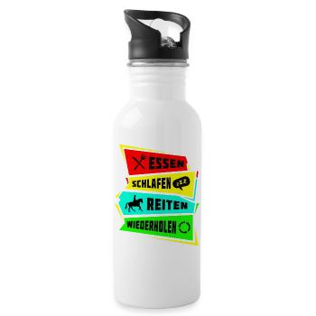 Essen Schlafen Reiten wiederholen - Trinkflasche mit integriertem Trinkhalm - Weiß - Rechts