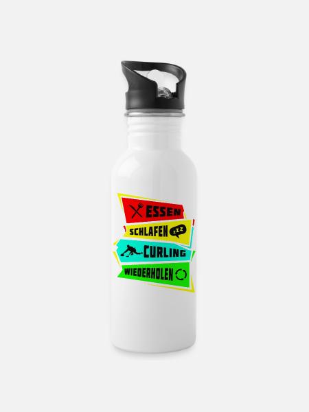 Essen Schlafen Curling wiederholen - Trinkflasche mit integriertem Trinkhalm - Weiß