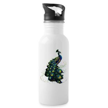 Pfau Blauer Pfau Pfauen Peacock Rad Pfauenrad Pfau - Trinkflasche mit integriertem Trinkhalm - Weiß - Rechts