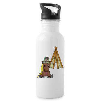 Hippie Teepee Pony Horse Horses Hippies Kids Child - Water bottle with straw - white - Right