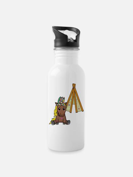 Hippie Tipi Poney Cheval Chevaux Hippies Enfants Enfant - Gourde avec paille intégrée - blanc