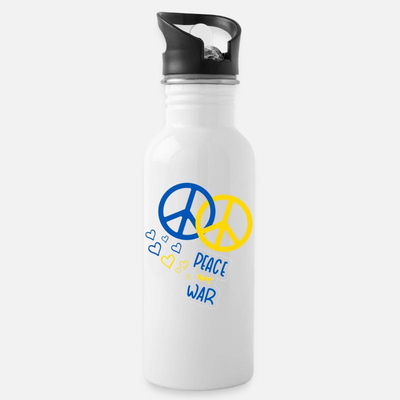 Frieden statt Krieg (Gelb & Blau) - Trinkflasche mit integriertem Trinkhalm - Weiß