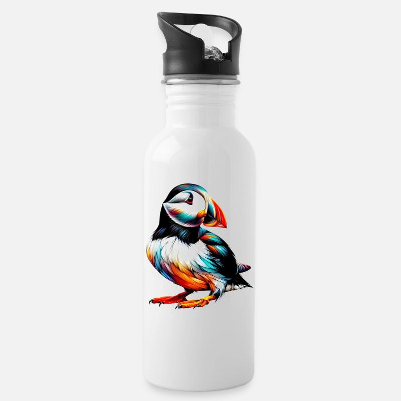 Papageitaucher - Trinkflasche mit integriertem Trinkhalm - Weiß