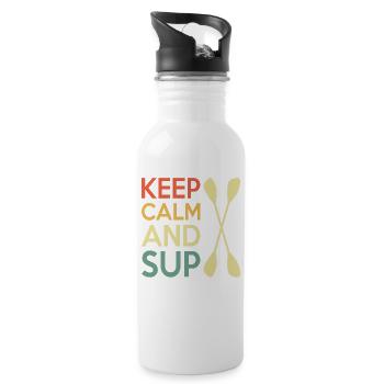 Casual Paddleboard Quote Design - Water bottle with straw - white - Right