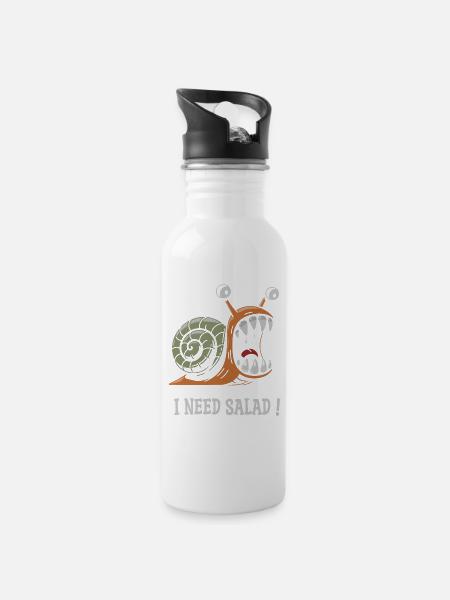 Schnecke, ich brauche Salat! - Trinkflasche mit integriertem Trinkhalm - Weiß