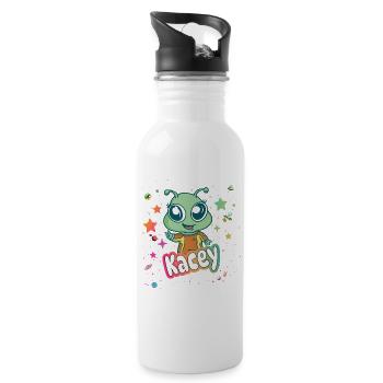 KACEY - Schöner Mädchen Name mit süßem Alien - Trinkflasche mit integriertem Trinkhalm - Weiß - Rechts