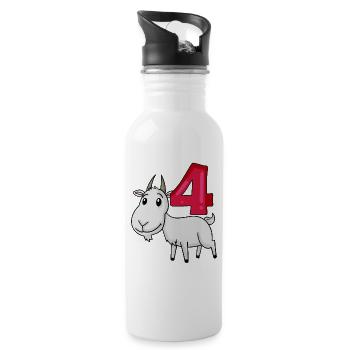 4. Geburtstag Motiv Ziege - vier Jahre alt - Trinkflasche mit integriertem Trinkhalm - Weiß - Rechts