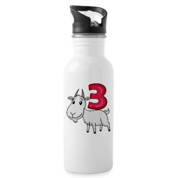 Motif 3ème anniversaire chèvre - Trois ans - Gourde avec paille intégrée - blanc - Droite