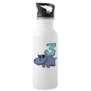 Motif 3ème anniversaire Hippopotame - Trois ans - Gourde avec paille intégrée - blanc - Droite