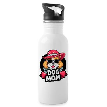 Süßer Hund mit Hut und Sonnenbrille Hundeliebhaber - Trinkflasche mit integriertem Trinkhalm - Weiß - Rechts
