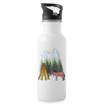 Shaman Horse Teepee Mountain Mountains Forest Nature USA - Water bottle with straw - white - Right