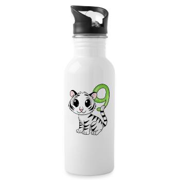 9th Birthday Motif Tiger - 9 Years - Water bottle with straw - white - Right