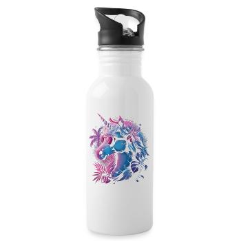 Retro Einhorn Vaporwave - Trinkflasche mit integriertem Trinkhalm - Weiß - Rechts