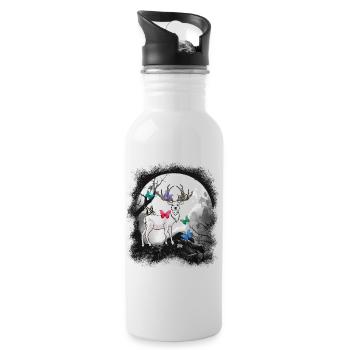 Hirsch Hirsche Natur Wald Waldbewohner Reh Insekt - Trinkflasche mit integriertem Trinkhalm - Weiß - Rechts