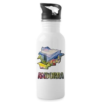 Aquarell Landkarte Andorra - Trinkflasche mit integriertem Trinkhalm - Weiß - Rechts