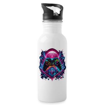 Vibrant Cyberpunk Gaming Controller Graphics - Water bottle with straw - white - Right