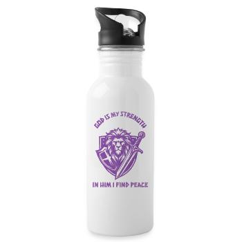 Lion Hero Fighting Spirit Crest Shield Design - Water bottle with straw - white - Right