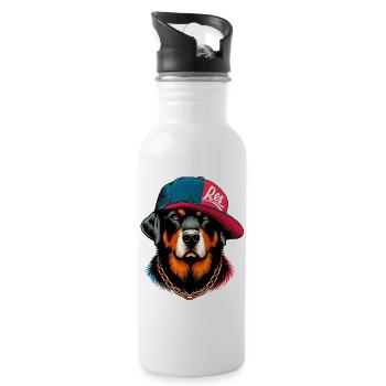 Hund mit Hut - Trinkflasche mit integriertem Trinkhalm - Weiß - Rechts