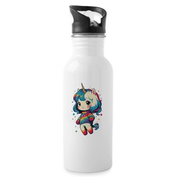 Grand amant de licorne Design Licornes drôles - Gourde avec paille intégrée - blanc - Droite
