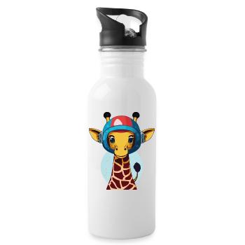 Space Giraffe with Helmet - Water bottle with straw - white - Right