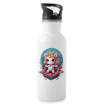 Unique Birthday Cute Unicorn Design - Water bottle with straw - white - Right