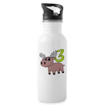 3rd Birthday Motif Moose - Three Years Old - Water bottle with straw - white - Right