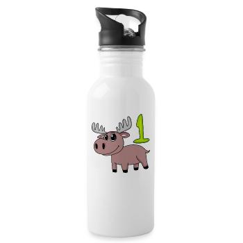 1st Birthday Motif Moose - One Year Old - Water bottle with straw - white - Right
