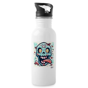 Crazy, Funny, Crazy-Colorful Skull - Water bottle with straw - white - Right