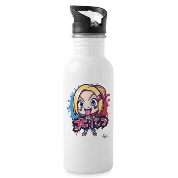 Chibi Naughty Cartoon Girl - Water bottle with straw - white - Right