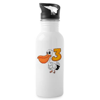 3ème anniversaire motif pélican - trois ans - Gourde avec paille intégrée - blanc - Droite