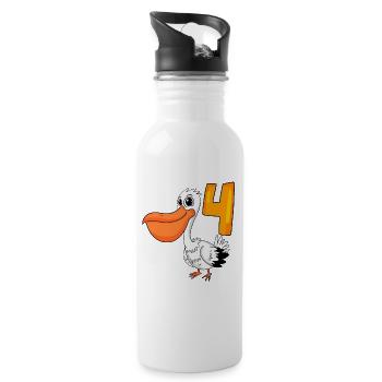 4. Geburtstag Motiv Pelikan - vier Jahre alt - Trinkflasche mit integriertem Trinkhalm - Weiß - Rechts