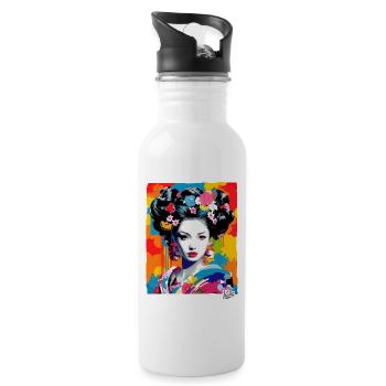 Fantastic Colorful Japanese Geisha - Water bottle with straw - white - Right