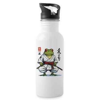 Samurai Frosch Vintage Ukiyo-e Stil Aesthetic - Trinkflasche mit integriertem Trinkhalm - Weiß - Rechts