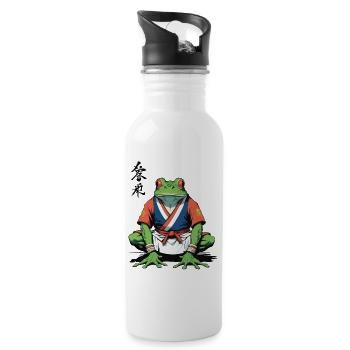 Samurai Frosch & Vintage Ukiyo-e Stil Design - Trinkflasche mit integriertem Trinkhalm - Weiß - Rechts