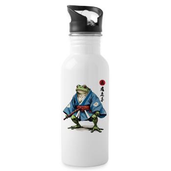 Samurai Frog Vintage Ukiyo-e Style Samurai Art - Water bottle with straw - white - Right